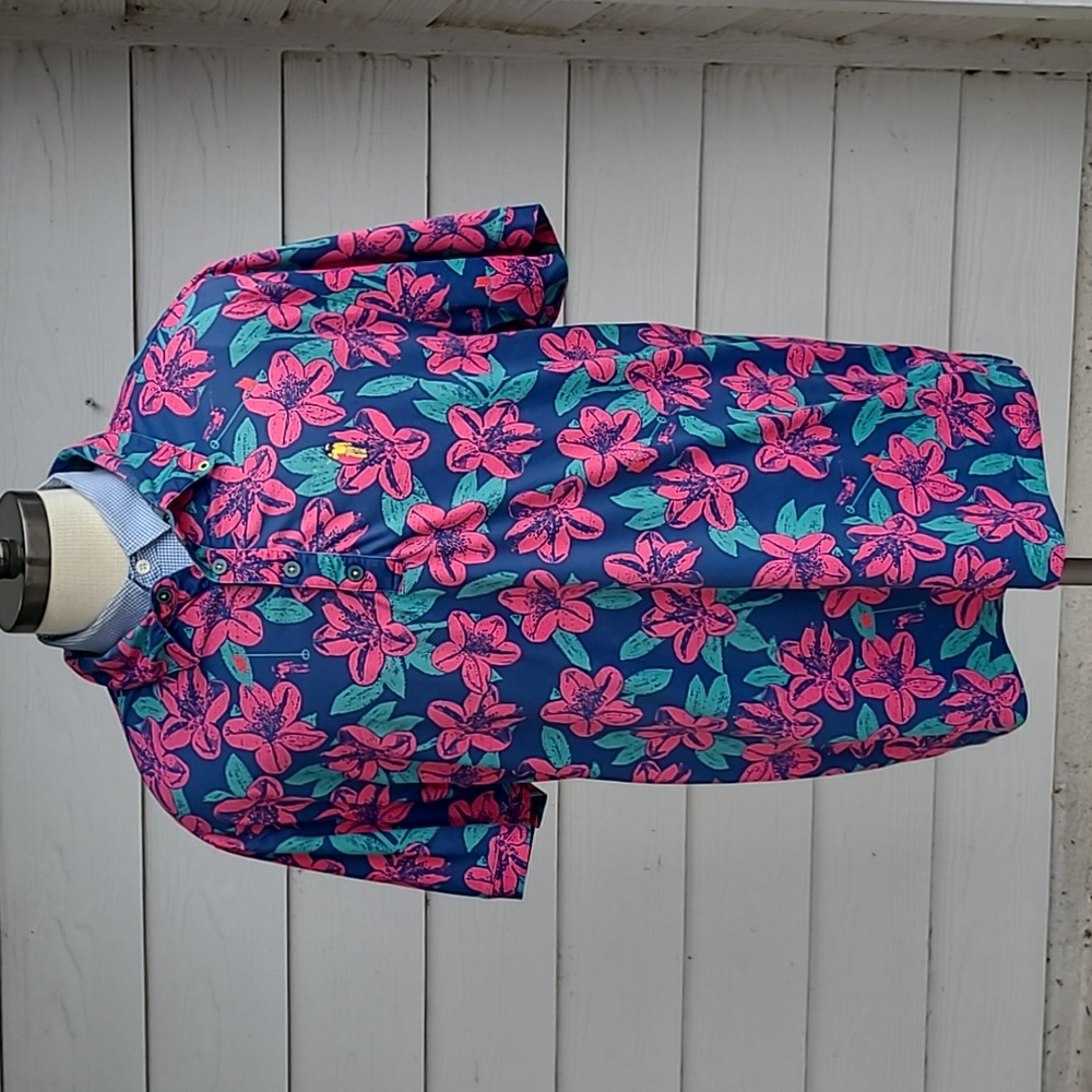 WILLIAM MURRAY Navy Pink Green Floral Theme Sz XL Mens Golf Polo‎ Shirt